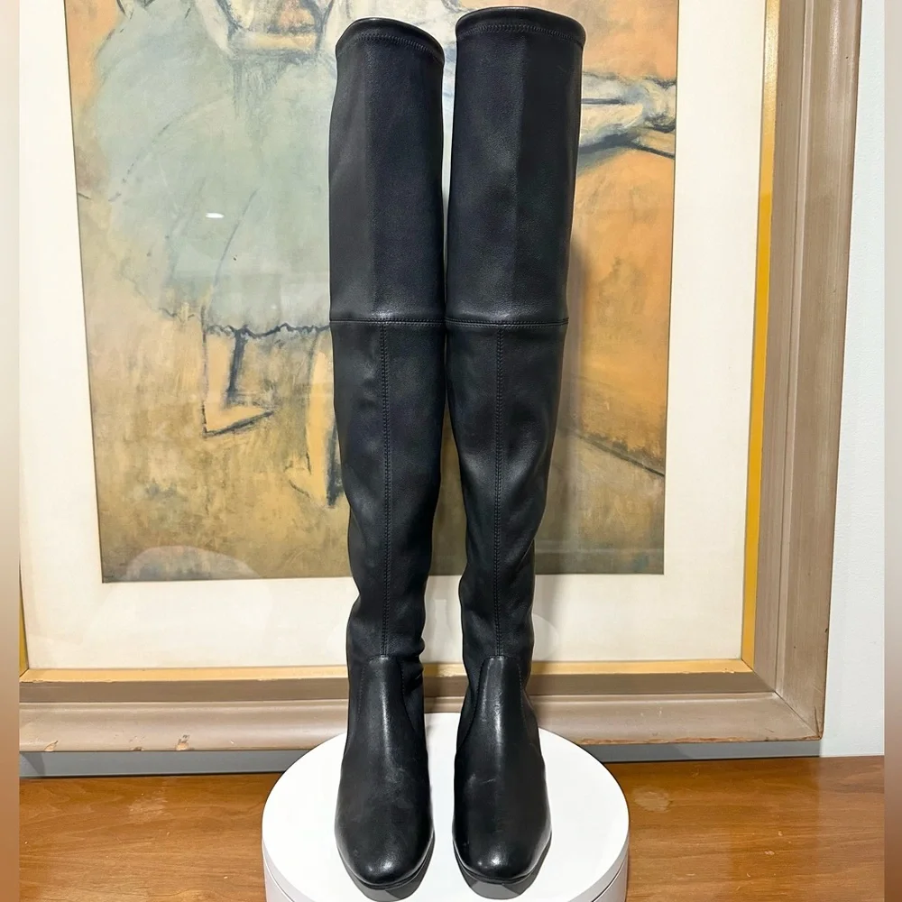 🌹STUART WEITZMAN🌹 Black Lowland Over-the-knee Leather Boots Size: 4B